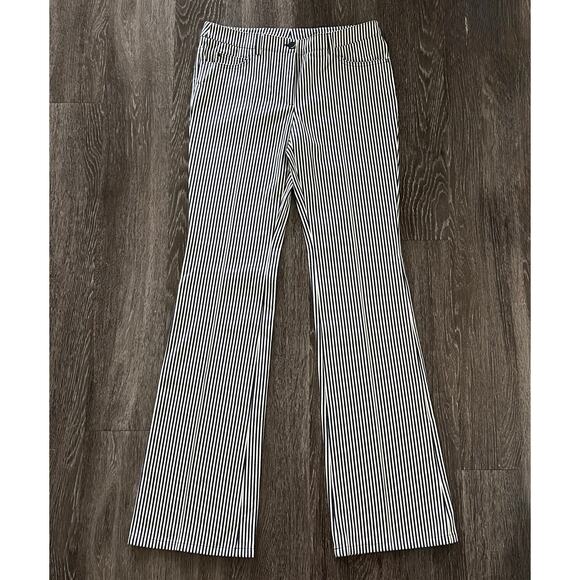 NWT Akris Punto Faye Boot-Cut Striped Denim Pants Size 6 Navy‎ & Cream Nautical - Picture 15 of 16